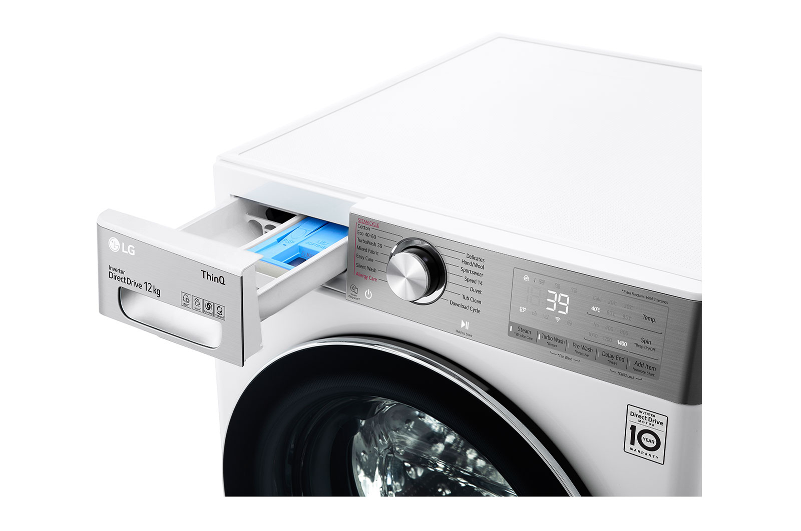 LG WiFi connected | 12kg | Washing Machine | 1360 rpm | AI DD™ | Direct Drive™ | Steam™ | TurboWash™360 | White, F4V1012WTSE