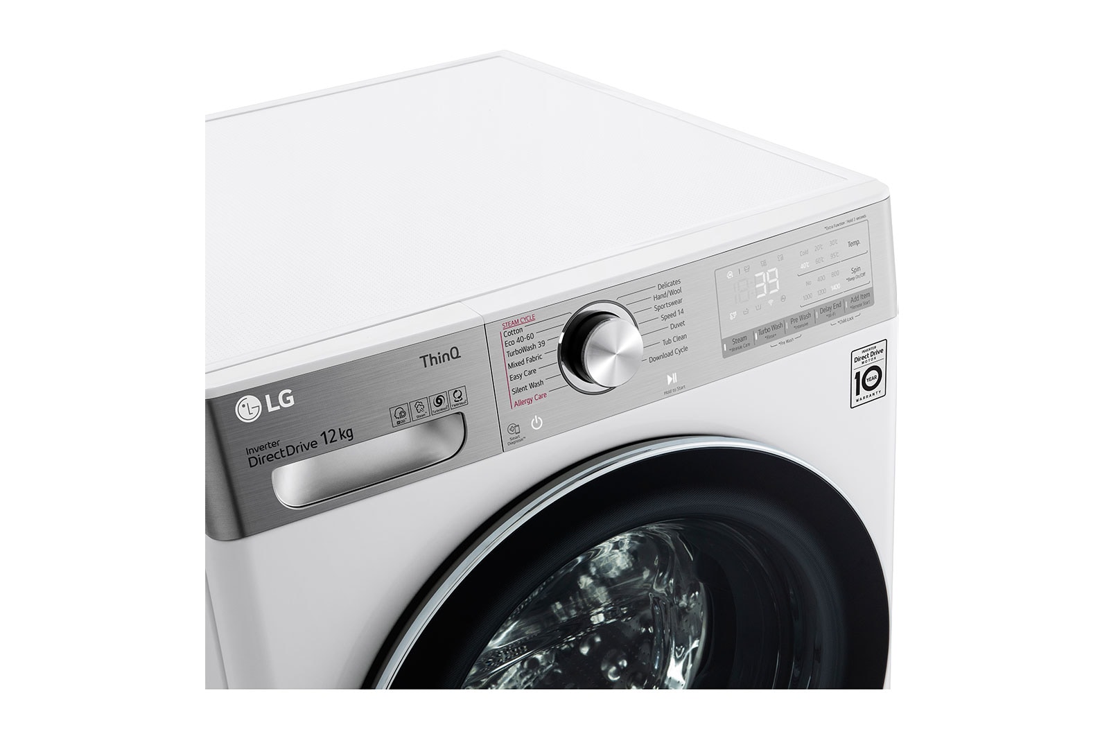 LG WiFi connected | 12kg | Washing Machine | 1360 rpm | AI DD™ | Direct Drive™ | Steam™ | TurboWash™360 | White, F4V1012WTSE