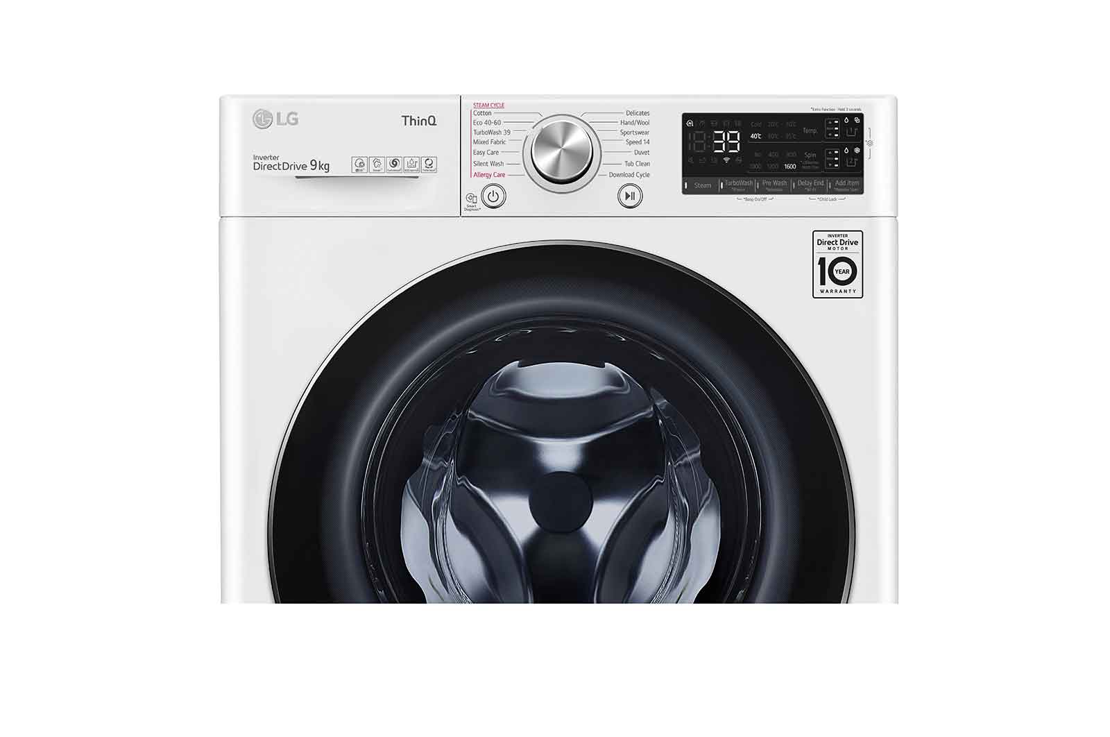 LG WiFi connected | 9kg | Washing Machine | 1560 rpm | Auto Dose | AI DD™ | Direct Drive™ | Steam™ | TurboWash™360 | White, F6V909WTSA