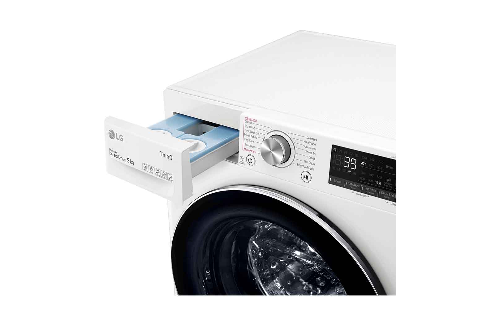 LG WiFi connected | 9kg | Washing Machine | 1560 rpm | Auto Dose | AI DD™ | Direct Drive™ | Steam™ | TurboWash™360 | White, F6V909WTSA