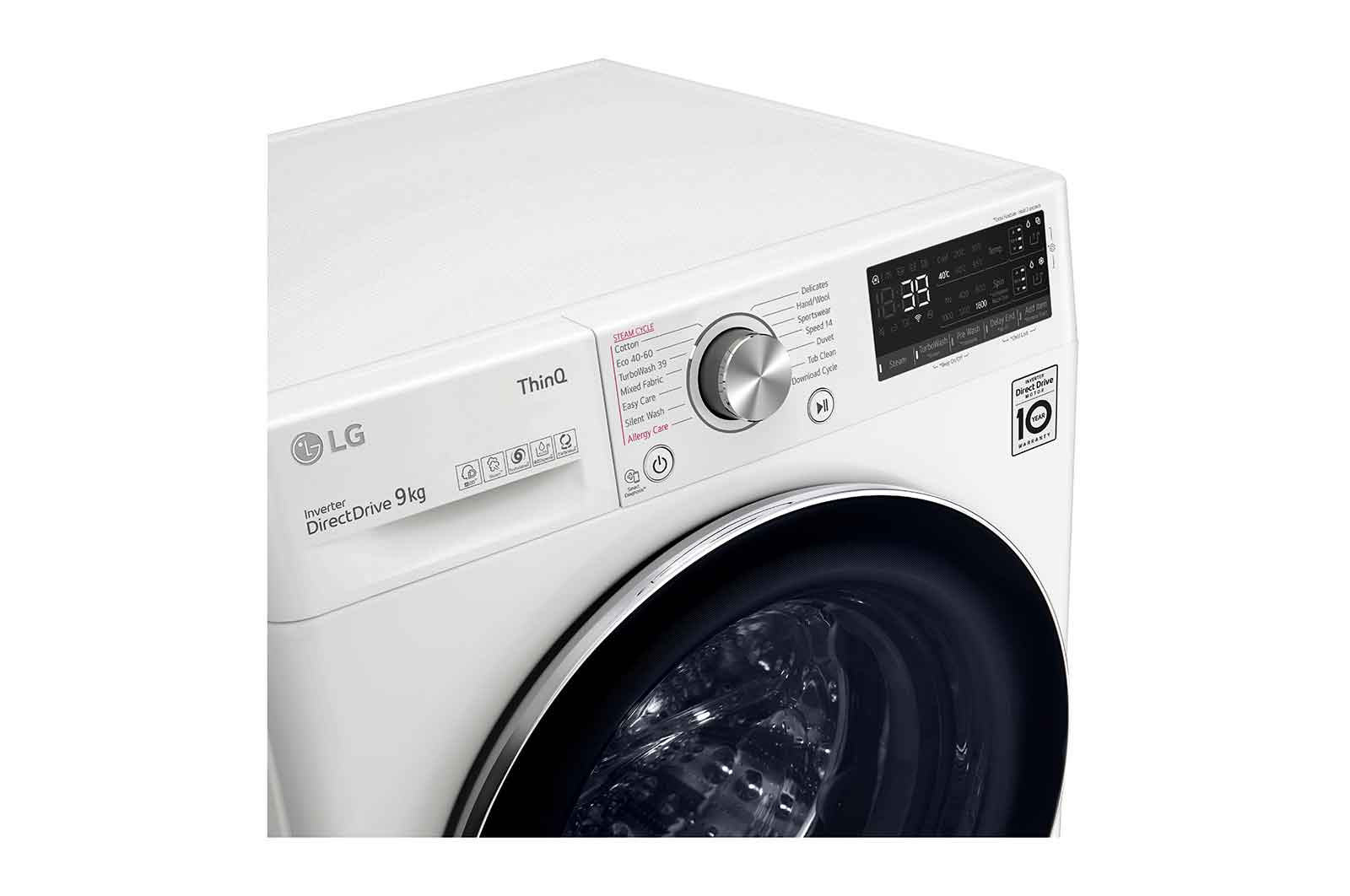 LG WiFi connected | 9kg | Washing Machine | 1560 rpm | Auto Dose | AI DD™ | Direct Drive™ | Steam™ | TurboWash™360 | White, F6V909WTSA